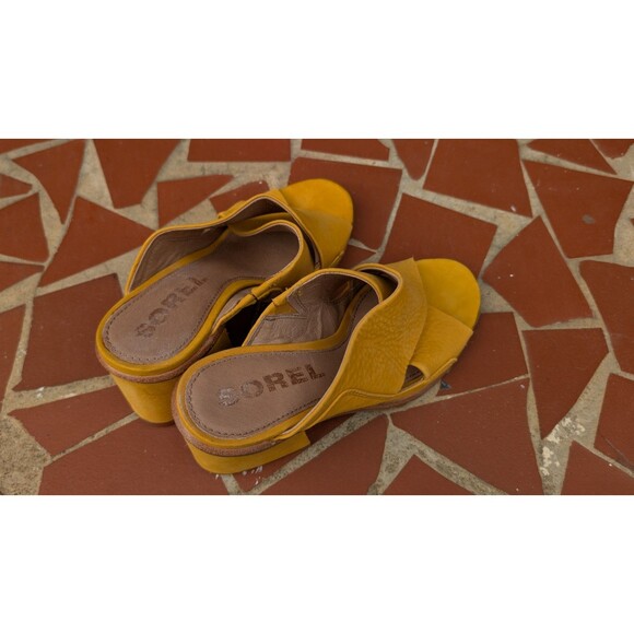 Sorel Nadia Mule Sandals-Yellow Nubuck Leather -Block Heel-Sz 6 - Picture 10 of 10
